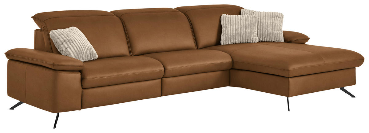 ECKSOFA  Echtleder Cognac  - Cognac/Schwarz, Design, Leder/Metall (307/169cm) - Beldomo Premium