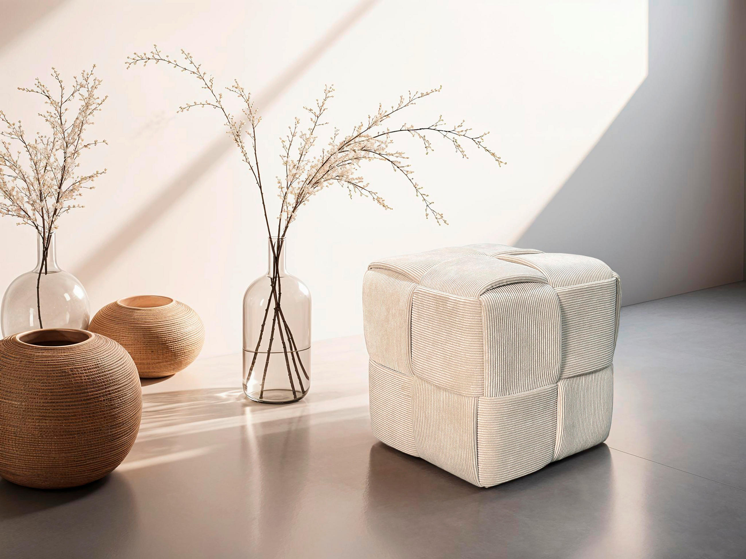 POUF Cord Beige 40/40/40 cm  - Beige, Design, Textil (40/40/40cm) - MID.YOU
