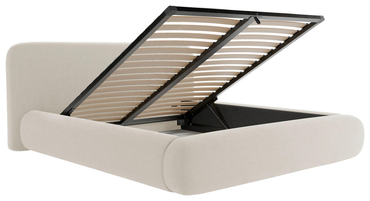 POLSTERBETT 180/200 cm,  in Beige, gepolstertes Kopfteil, Lattenrost, Bettkasten,  - Beige/Schwarz, Design, Holz/Textil (180/200cm) - Chameo