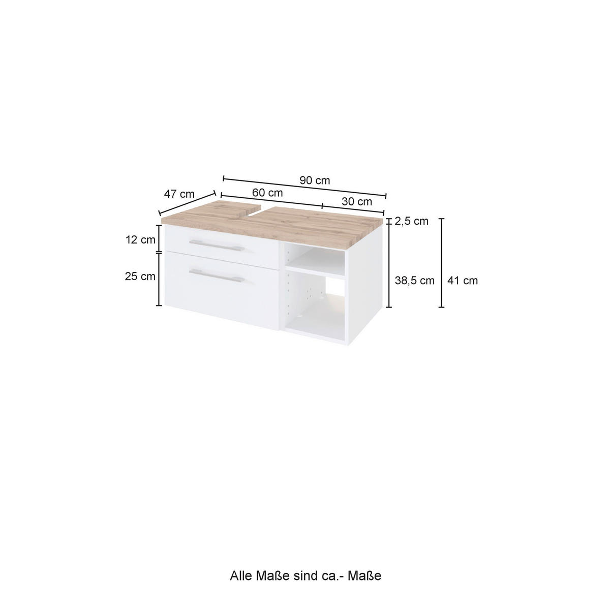 WASCHTISCHUNTERSCHRANK  - Alufarben/Grau, KONVENTIONELL, Holzwerkstoff/Metall (90/41/47cm) - Xora