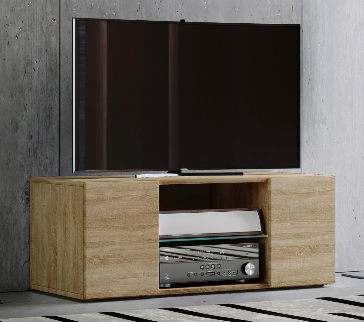 TV-Element in Sonoma Eiche  in 95/40/36 cm  - Eichefarben/Schwarz, Konventionell, Glas/Holzwerkstoff (95/40/36cm) - MID.YOU