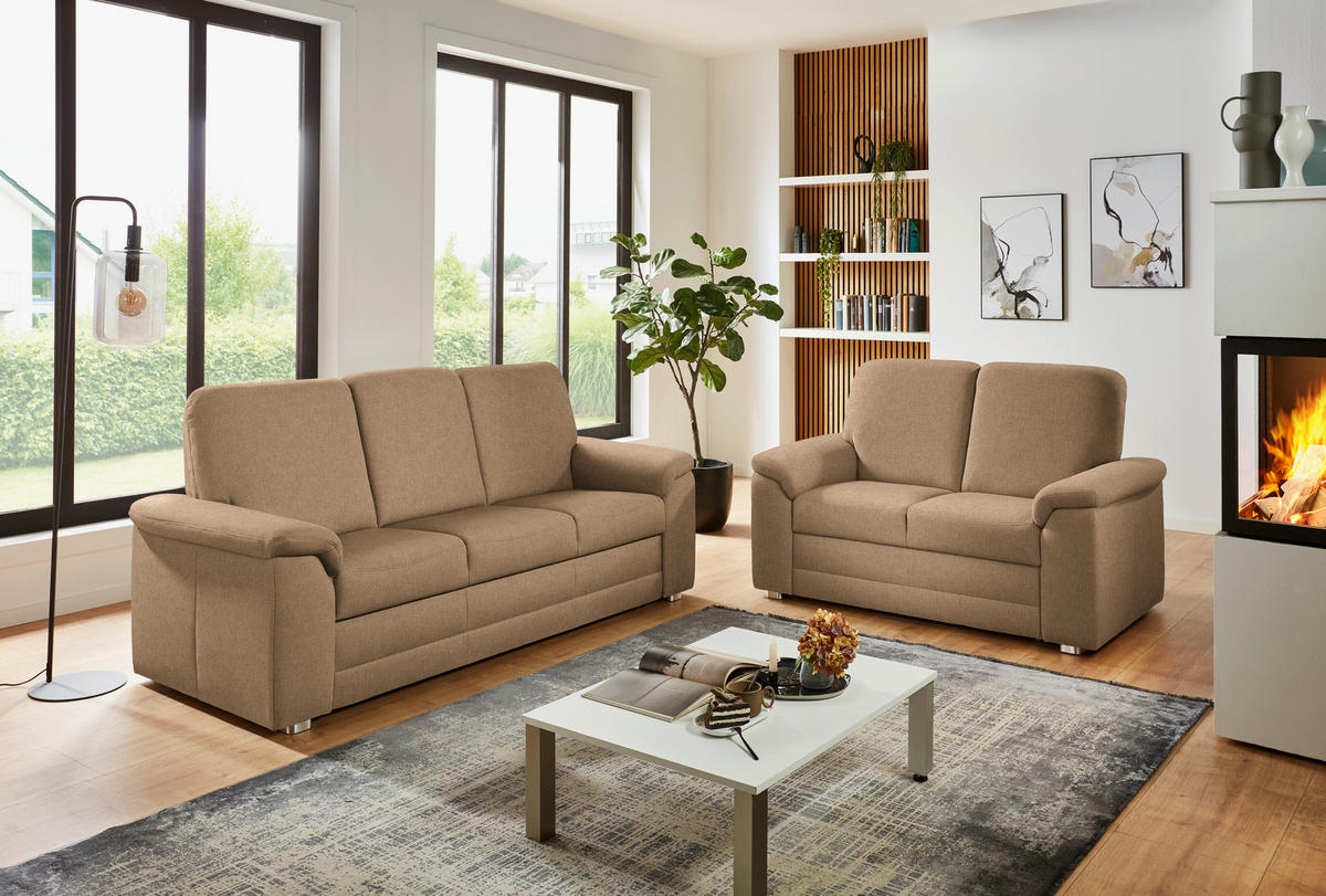SITZGARNITUR Chenille Altrosa, Hellbraun  - Hellbraun/Alufarben, Konventionell, Textil/Metall (208/156/96/89cm) - Beldomo Comfort