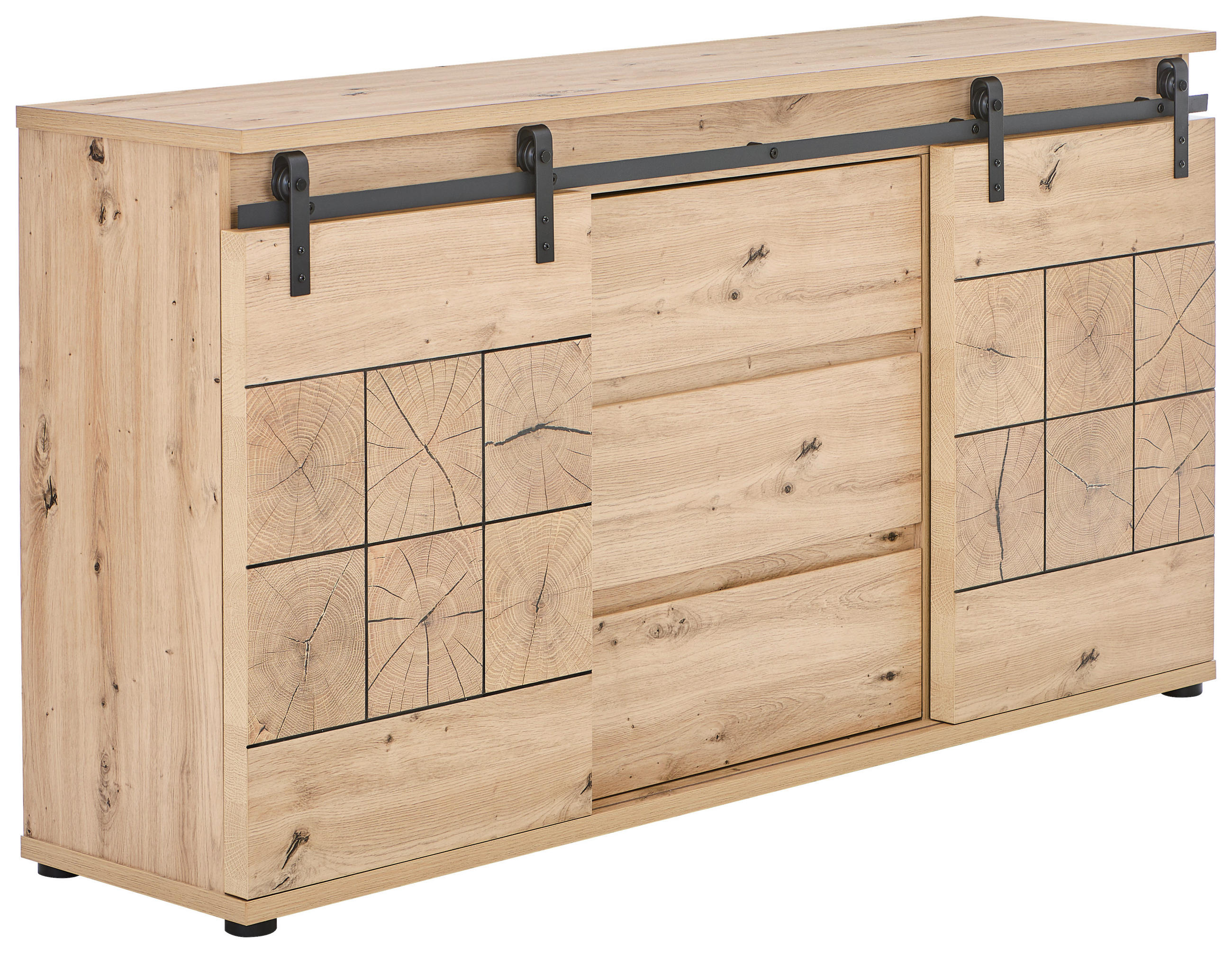 SIDEBOARD 160/86/40 cm  in Eichefarben  - Eichefarben/Schwarz, LIFESTYLE, Holzwerkstoff/Kunststoff (160/86/40cm) - MID.YOU