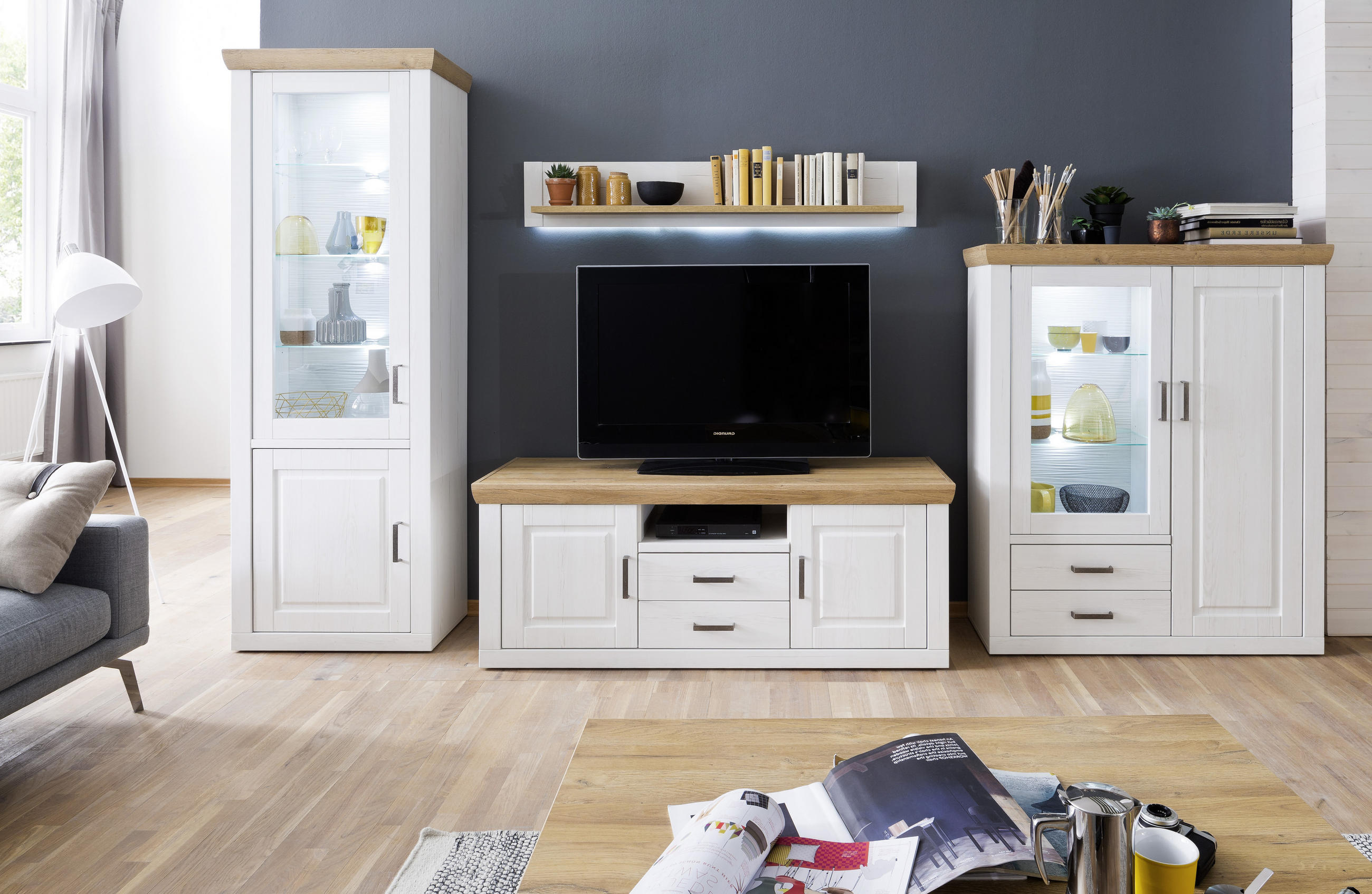 HIGHBOARD  in 118/142/40 cm  - Eichefarben/Schwarz, LIFESTYLE, Glas/Holzwerkstoff (118/142/40cm) - Livetastic