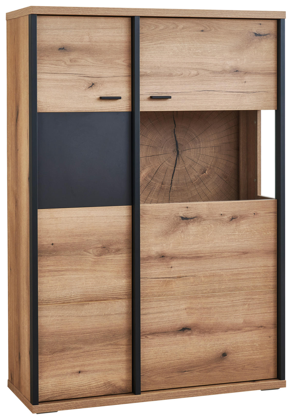 HIGHBOARD Schwarz, Eichefarben, Dunkelgrau  97/142/38 cm  - Eichefarben/Dunkelgrau, Konventionell, Glas/Holzwerkstoff (97/142/38cm) - Xora