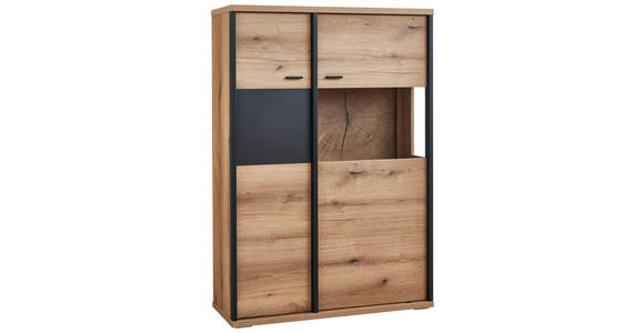 HIGHBOARD Schwarz, Eichefarben, Dunkelgrau  97/142/38 cm  - Eichefarben/Dunkelgrau, KONVENTIONELL, Glas/Holzwerkstoff (97/142/38cm) - Xora