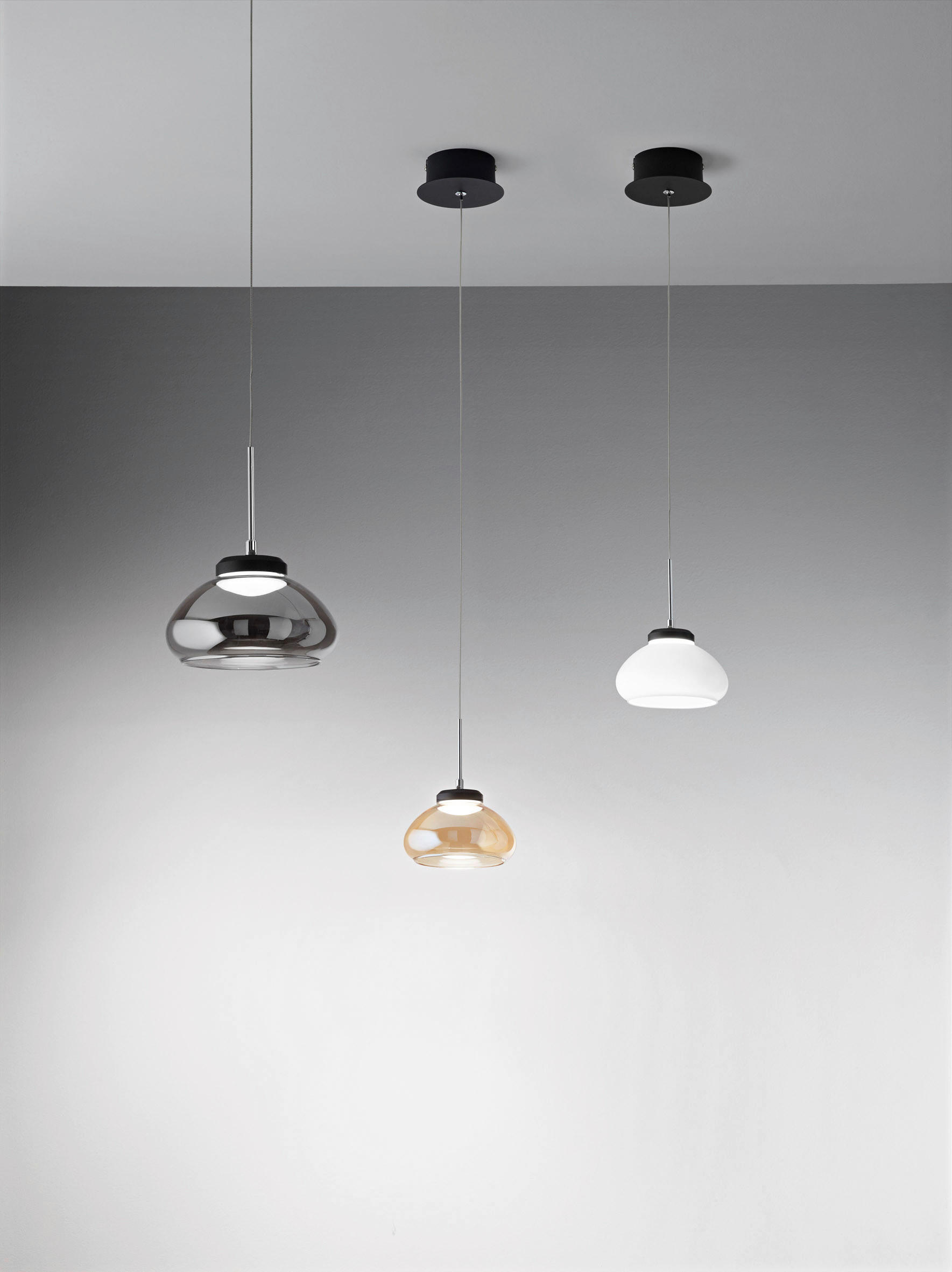 LED-PENDELLEUCHTE Arabella 14/200 cm   - Schwarz/Grau, Basics, Glas/Metall (14/200cm) - Fabas Luce