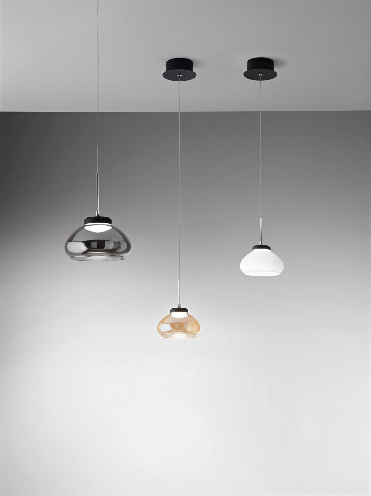 LED-PENDELLEUCHTE Arabella 14/200 cm   - Schwarz/Grau, Basics, Glas/Metall (14/200cm) - Fabas Luce
