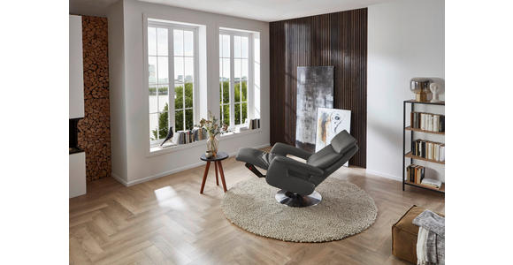 RELAXSESSEL in Leder Dunkelgrau  - Edelstahlfarben/Dunkelgrau, Design, Leder/Metall (78/112/85cm) - Cantus