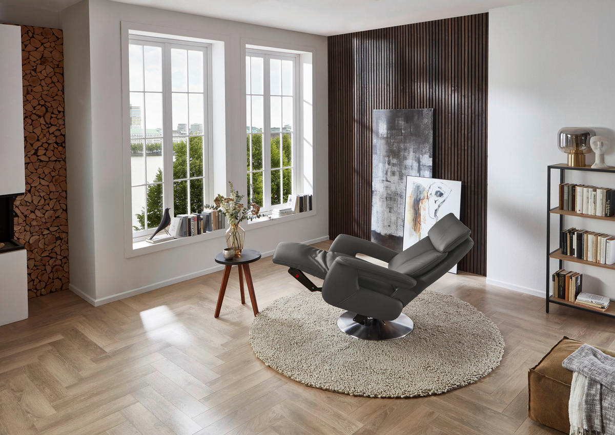 RELAXSESSEL in Leder Dunkelgrau  - Edelstahlfarben/Dunkelgrau, Design, Leder/Metall (78/112/85cm) - Cantus