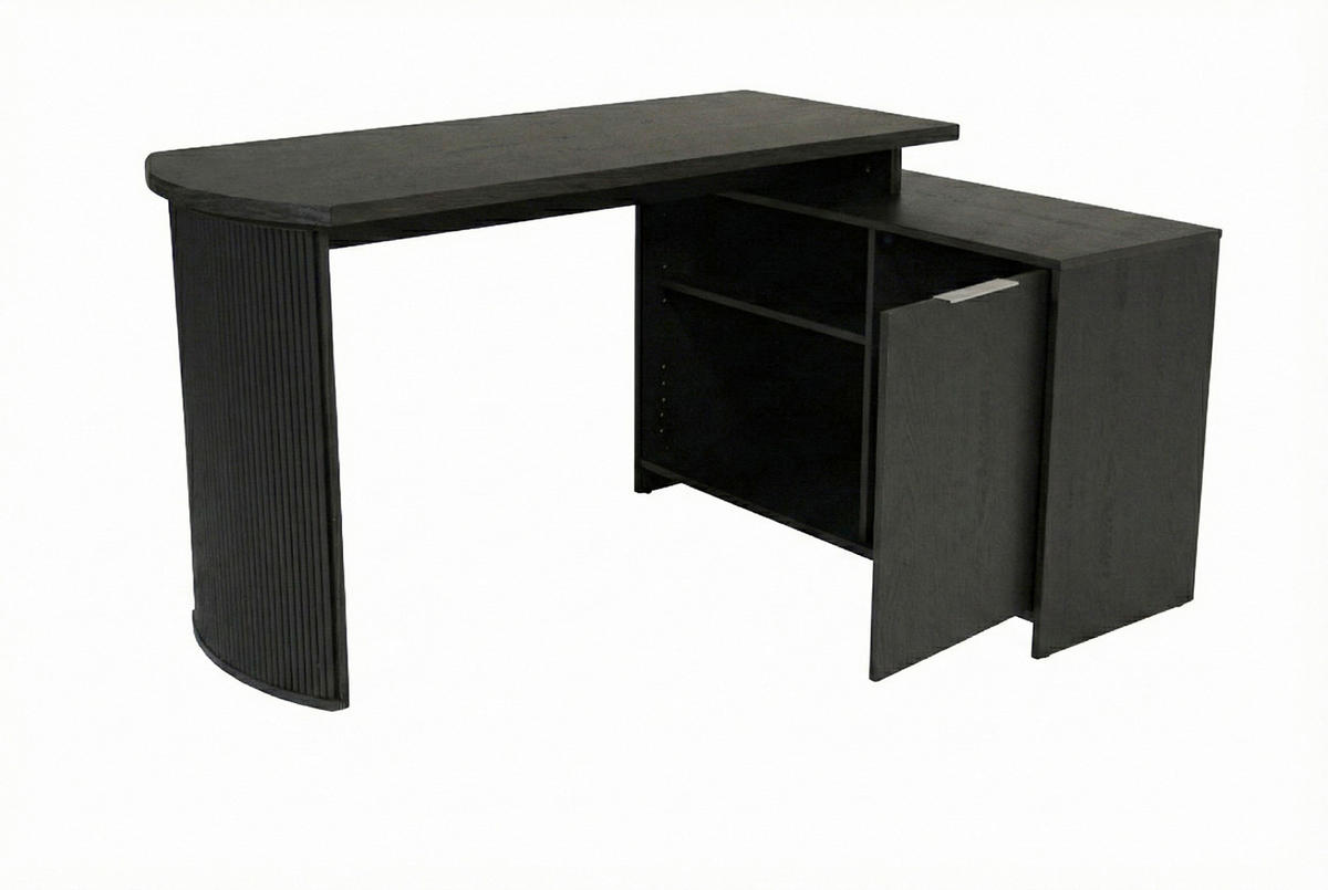 ECKSCHREIBTISCH 150/120/75 cm Schwarz, Eichefarben Kabeldurchlass, Stauraum, seitenverkehrt montierbar  - Eichefarben/Silberfarben, Modern, Holzwerkstoff/Metall (150/120/75cm) - MID.YOU