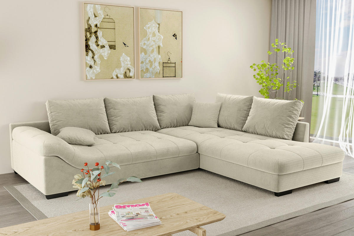 ECKSOFA Naturfarben Cord  - Schwarz/Naturfarben, KONVENTIONELL, Holz/Textil (298/202cm) - Carryhome