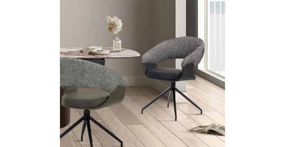 ARMLEHNSTUHL  Sitzfläche 360° drehbar, automatische Rückholfunktion Webstoff, Mikrofaser  - Schwarz/Weiß, Design, Textil/Metall (60/83/62cm) - Novel