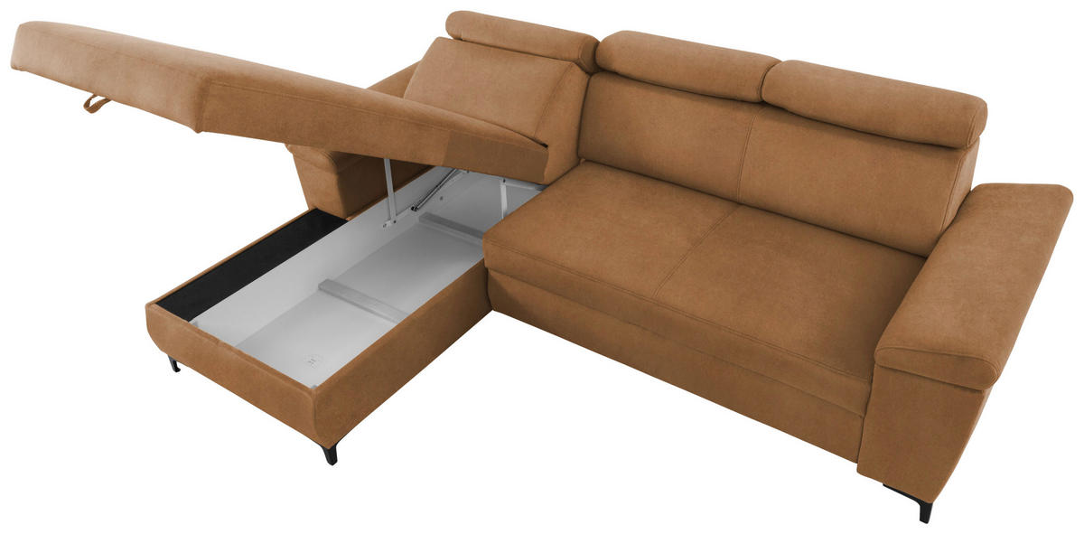 ECKSOFA in Velours Bernsteinfarben  - Bernsteinfarben/Schwarz, Modern, Textil/Metall (176/258cm) - MID.YOU