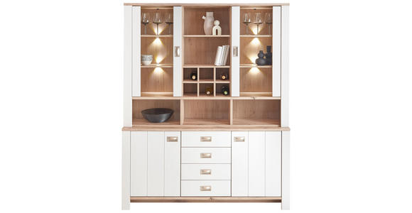 AUFSATZSCHRANK 162,4/121,6/38,2 cm  - Eichefarben/Grau, KONVENTIONELL, Glas/Holzwerkstoff (162,4/121,6/38,2cm) - Hom`in