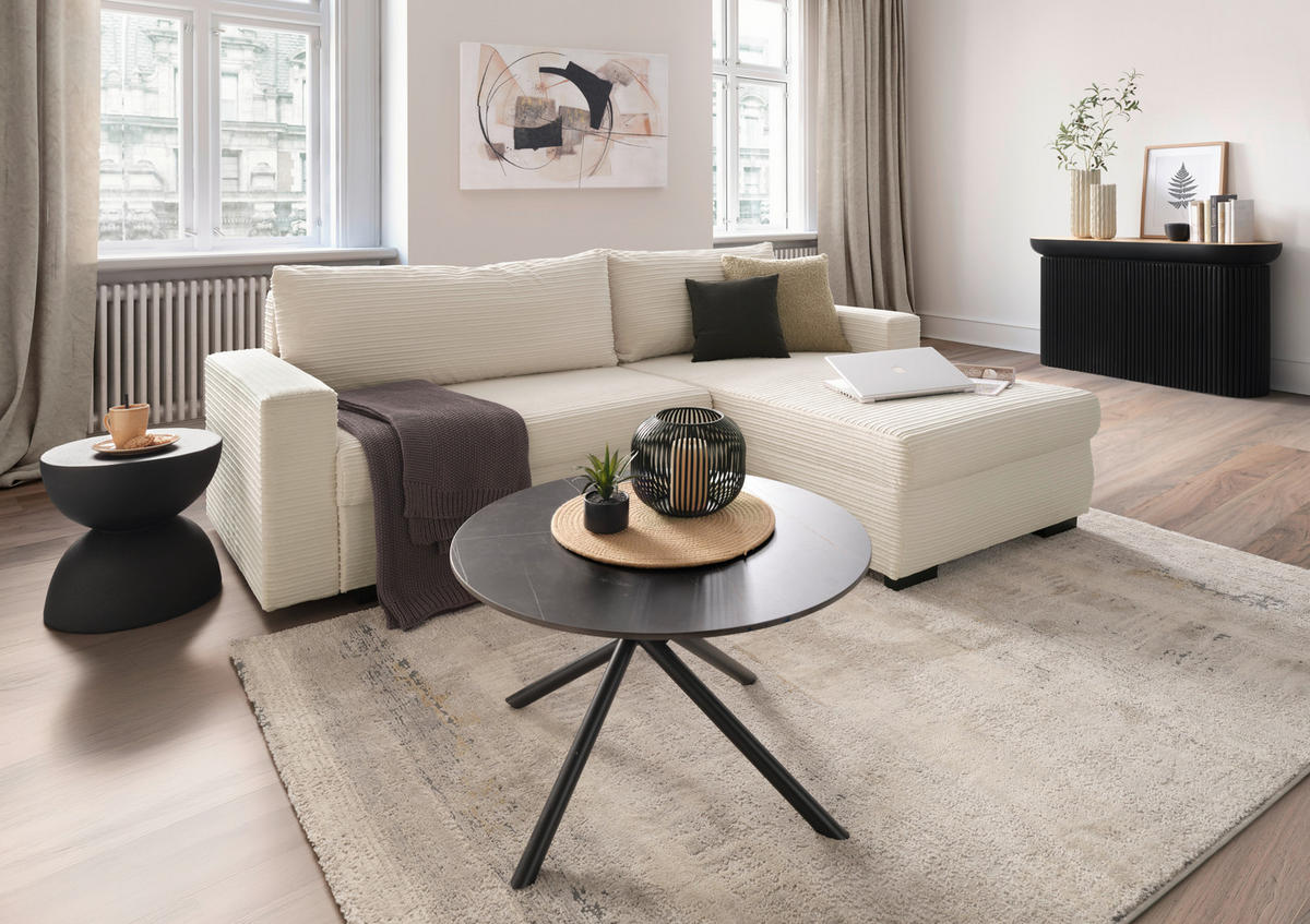 ECKSOFA Cord Beige  - Beige/Schwarz, Konventionell, Kunststoff/Textil (225/86/167cm) - MID.YOU