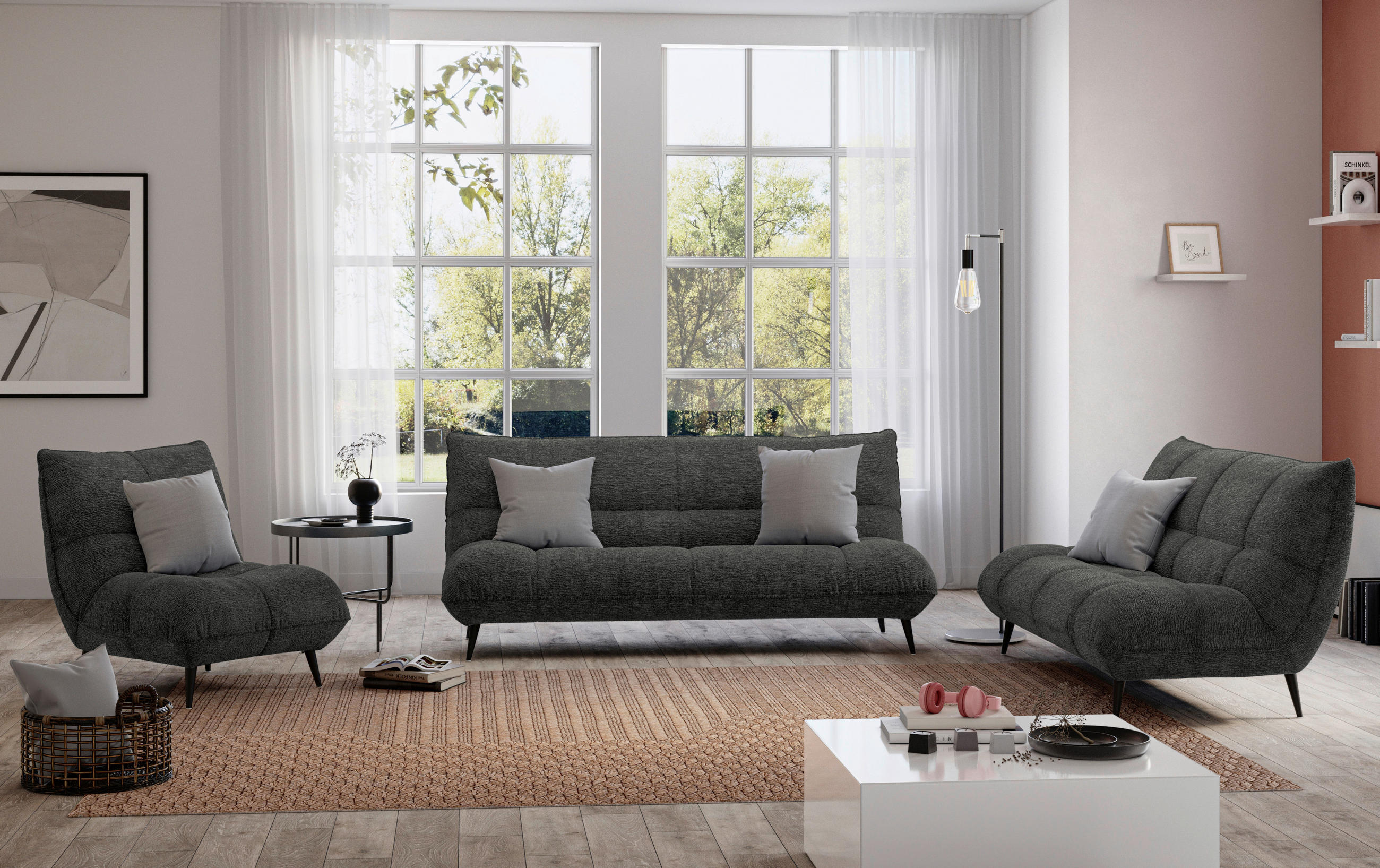 SESSEL in Mikrofaser Anthrazit  - Anthrazit/Schwarz, KONVENTIONELL, Textil/Metall (89/100/101cm) - Hom`in