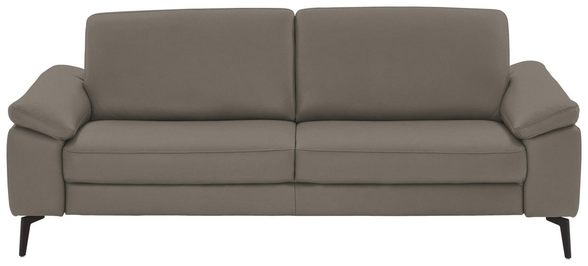3-SITZER-SOFA in Echtleder Grau  - Schwarz/Grau, Design, Leder/Metall (224/88/100cm) - Valdera