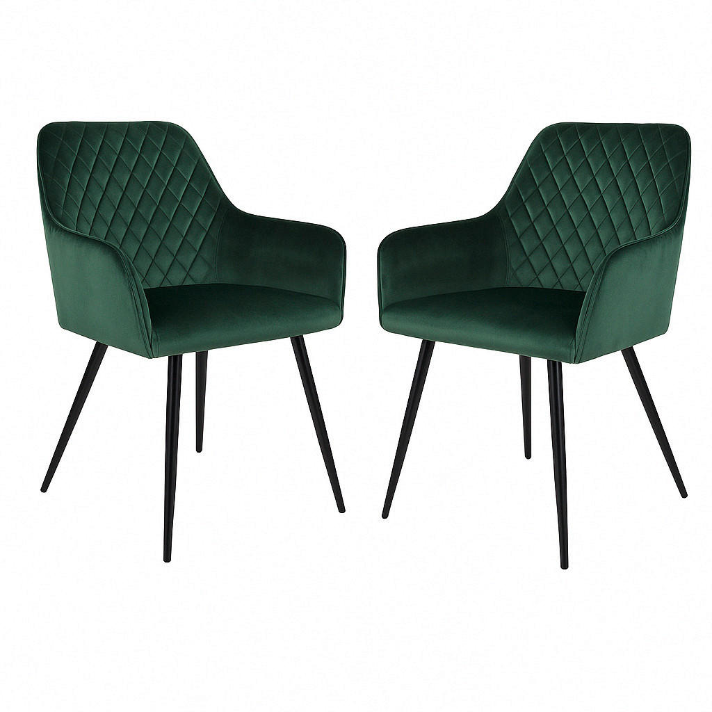 STOL MED ARMSTÖD SET 2 styck sammet - svart/mörkgrön, Modern, metall/textil (57/87/65cm) - MID.YOU