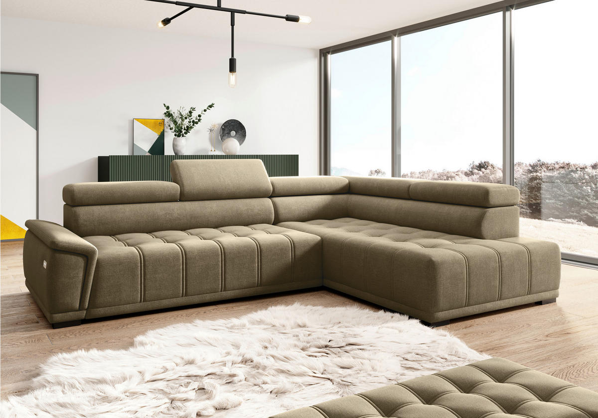 HÖRNSOFFA i chenille, vävt tyg taupe  - svart/taupe, Modern, textil/plast (283/106cm) - MID.YOU