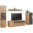 WOHNWAND  in Grau, Eichefarben  330/204/50 cm  - Eichefarben/Silberfarben, Design, Glas/Holz (330/204/50cm) - Waldwelt