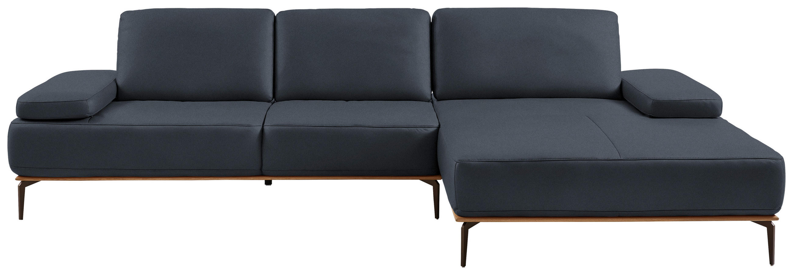 ECKSOFA in Echtleder Dunkelblau  - Bronzefarben/Dunkelblau, Design, Leder/Holz (314/176cm) - Valnatura