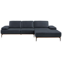 ECKSOFA in Echtleder Dunkelblau  - Bronzefarben/Dunkelblau, Design, Leder/Holz (314/176cm) - Valnatura