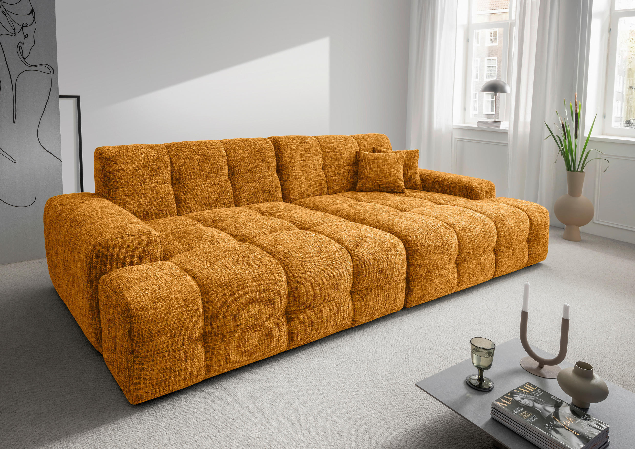 BIGSOFA in Struktur Goldfarben  - Goldfarben/Schwarz, MODERN, Kunststoff/Textil (304/87/155cm) - Livetastic