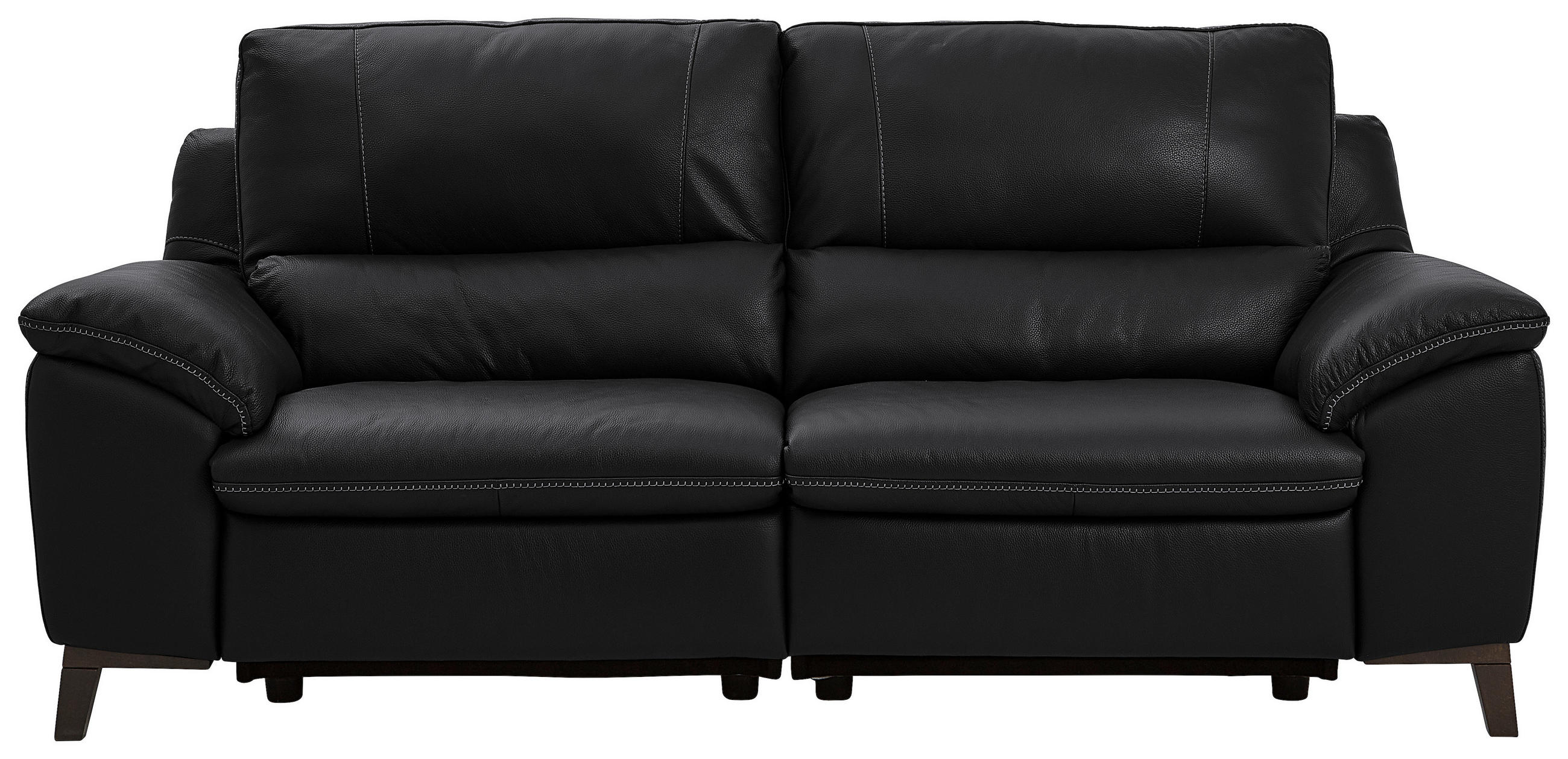 2,5-SITZER in Kombination Echtleder/Lederlook Schwarz  - Wengefarben/Schwarz, Design, Leder/Holz (216/97/95-151cm) - Livetastic