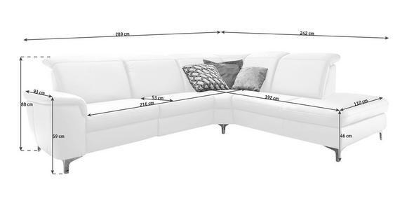 WOHNLANDSCHAFT in Leder Weiß - Alufarben/Weiß, Design, Leder/Metall (242/289cm) - Cantus