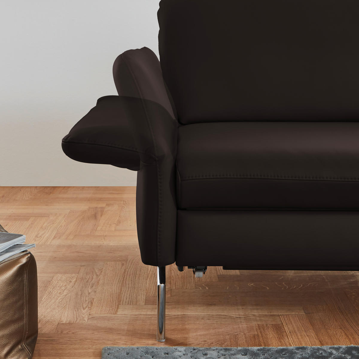 ECKSOFA in Echtleder Dunkelbraun  - Dunkelbraun/Alufarben, Konventionell, Leder/Metall (284/220cm) - Beldomo Premium