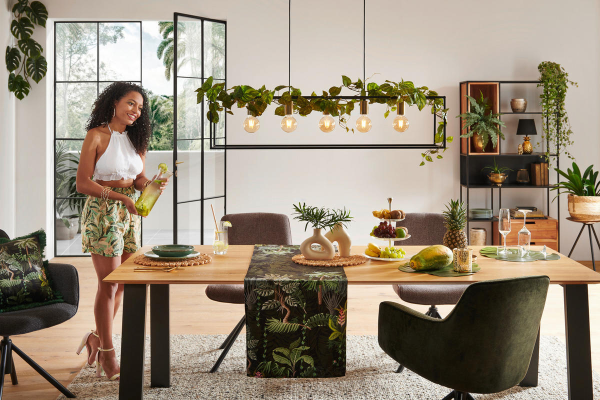 TABLE bois, métal 220/100/77 cm  - couleur de chêne/anthracite, Design, métal/bois (220/100/77cm) - Bert Plantagie