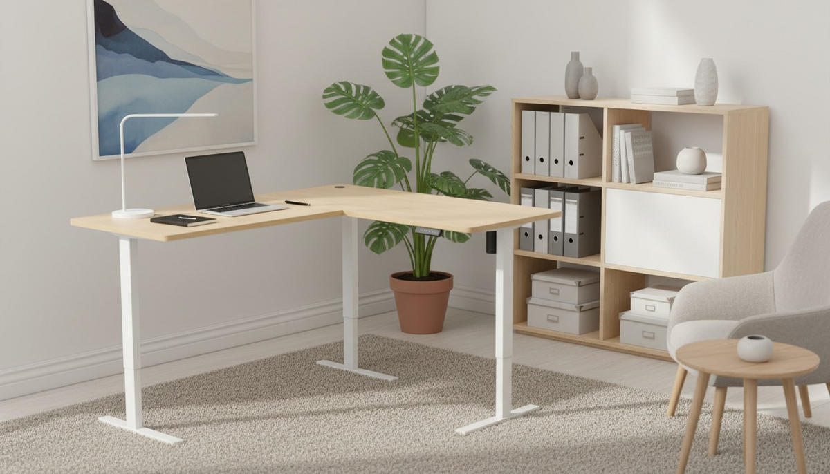 ECKSCHREIBTISCH  Weiss, Eichefarben höhenverstellbar  - Weiss/Eichefarben, Modern, Holzwerkstoff/Metall (160/74,5/119/140cm) - MID.YOU