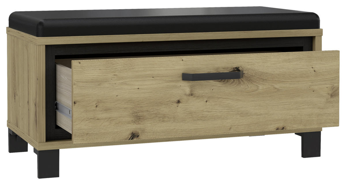 GARDEROBENBANK - Eichefarben/Schwarz, Basics, Kunststoff/Metall (89,1/44,7/41,5cm) - Livetastic