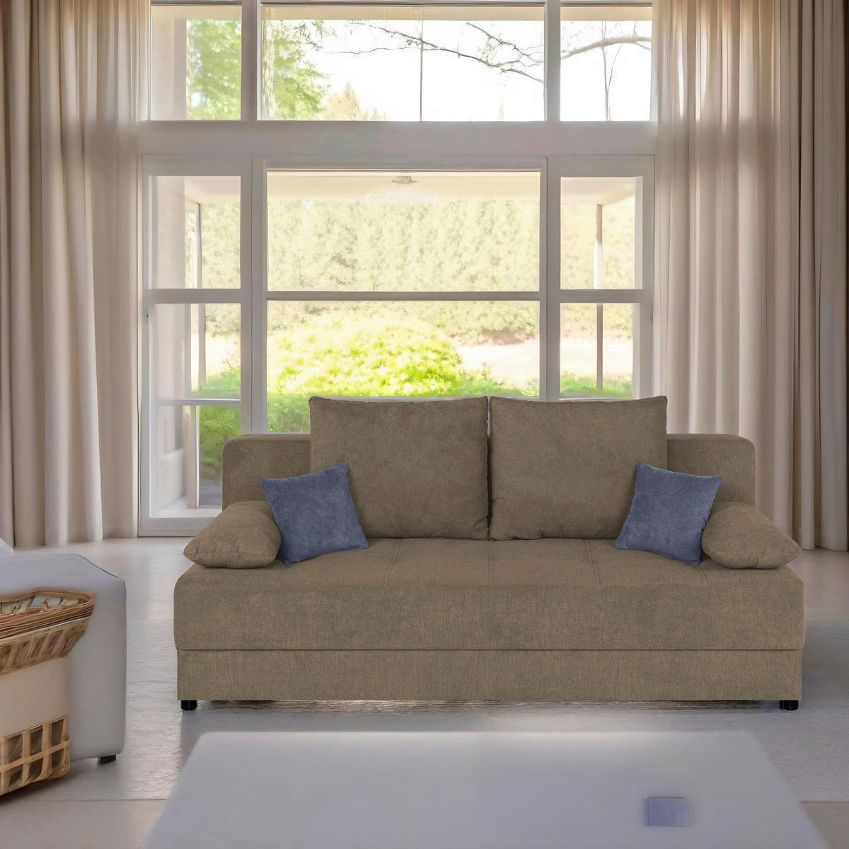 SCHLAFSOFA  mit Liegefunktion, Rücken echt Braun  - Schwarz/Braun, Design, Kunststoff/Textil (200/90/103cm) - P & B