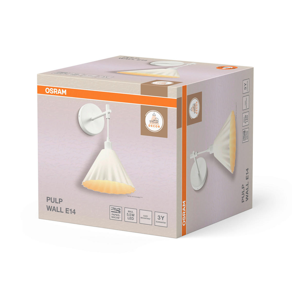 WANDLEUCHTE 21.8/26.2/33 cm   - Basics, Papier/Metall (21.8/26.2/33cm) - Osram