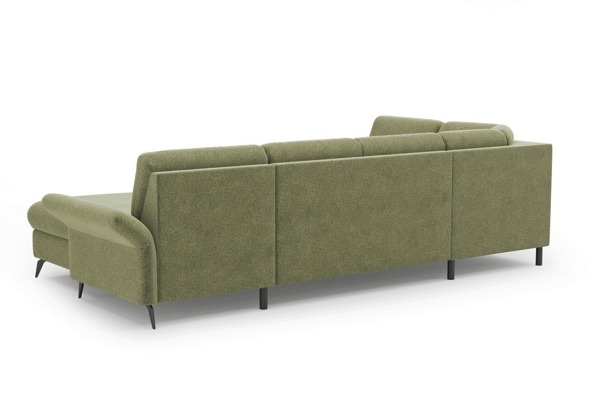 WOHNLANDSCHAFT Hellgrün Flachgewebe  - Schwarz/Hellgrün, KONVENTIONELL, Textil/Metall (195/314/164cm) - Sit & More