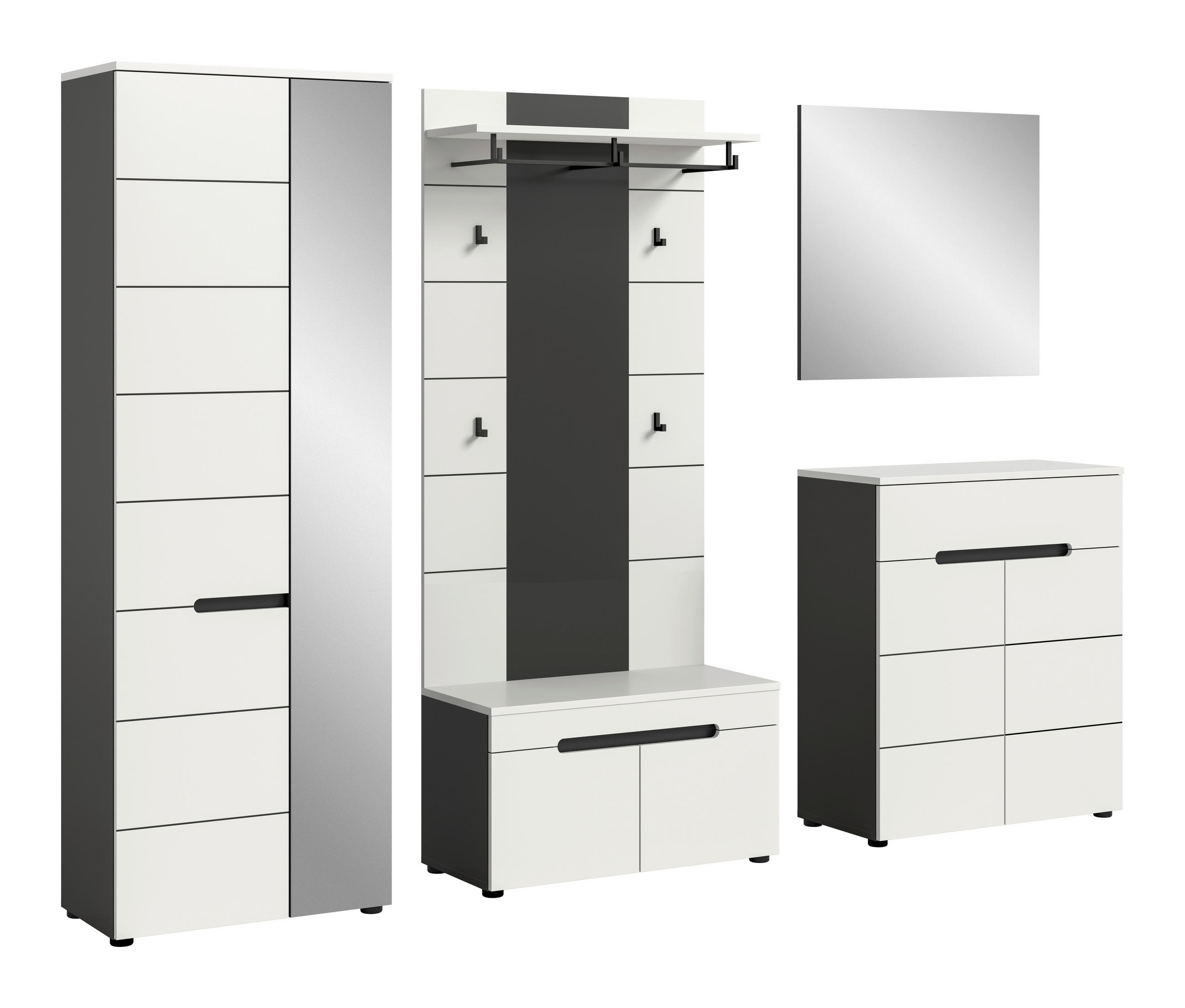 HALLMÖBEL 5 delar i 255/190/37 cm grå, vit 190/255/37 cm