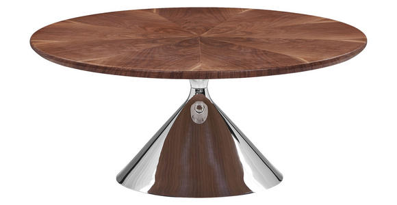 COUCHTISCH Ligneo Walnuss furniert 90/90/41 cm rund Walnussfarben  - Edelstahlfarben/Walnussfarben, Design, Holz/Metall (90/90/41cm) - Novel