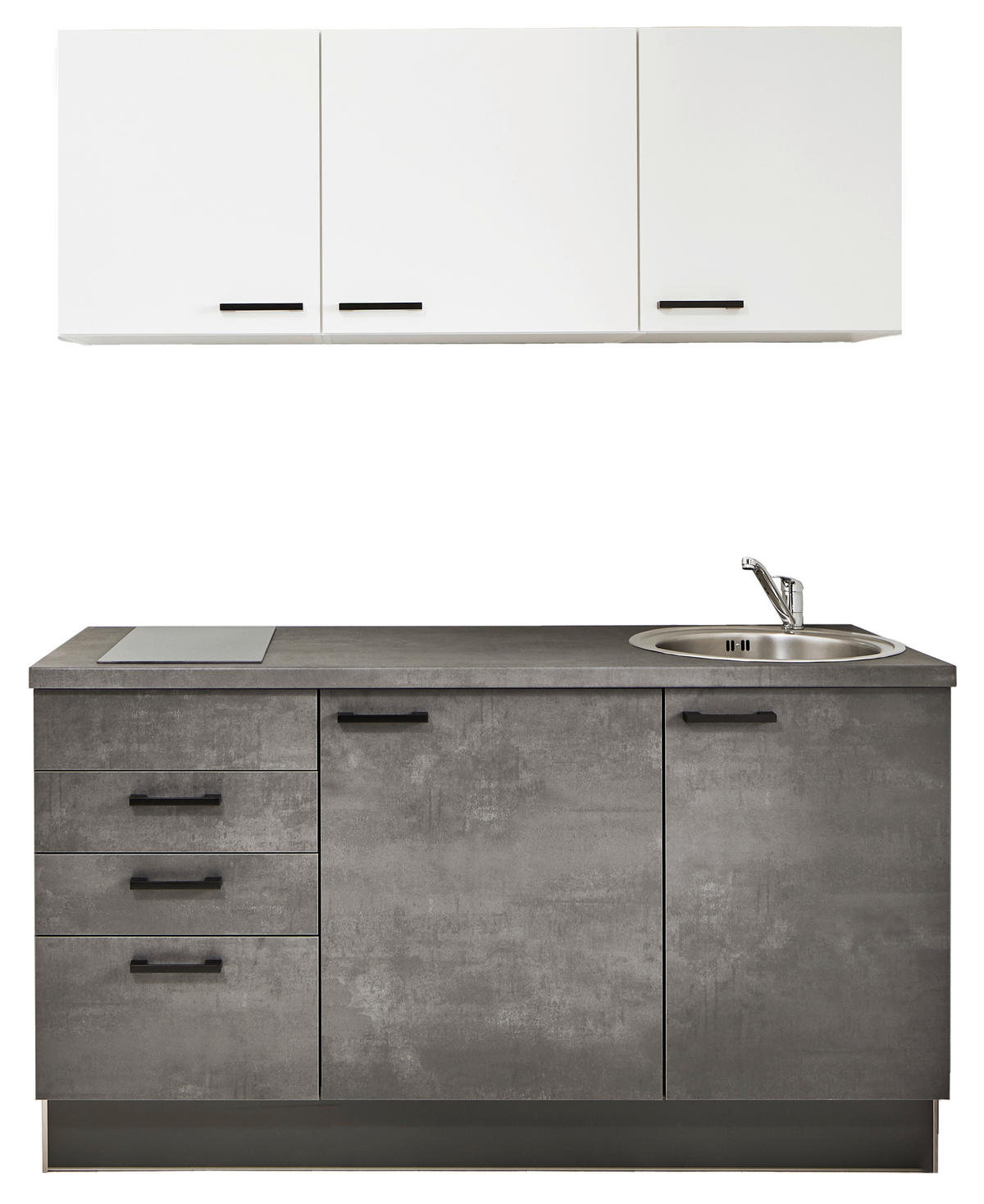 KÜCHENBLOCK 160 cm   in Graphitfarben, Weiß  - Schwarz/Graphitfarben, Design, Holzwerkstoff/Metall (160cm) - Pino