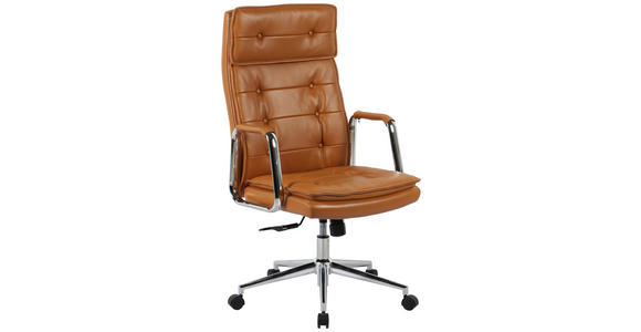 CHEFSESSEL Lederlook Chromfarben, Cognac  - Chromfarben/Cognac, KONVENTIONELL, Leder/Kunststoff (63,5/113/120,5/65,5cm) - Novel