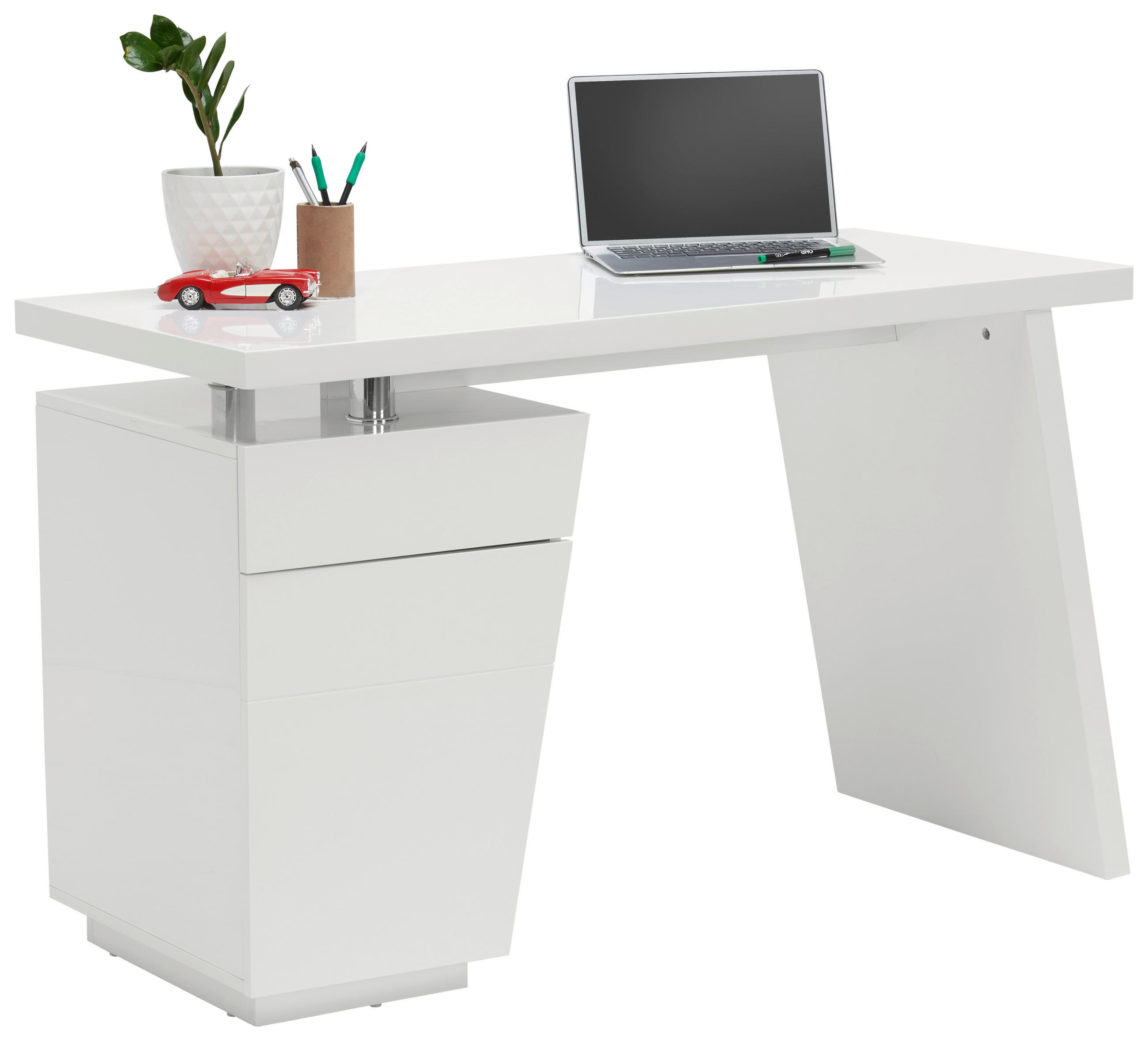 PÍSACÍ STÔL, biela, chrómová, 120/55/76 cm - biela/chrómová, Design, kov/kompozitné drevo (120/55/76cm) - Hom`in