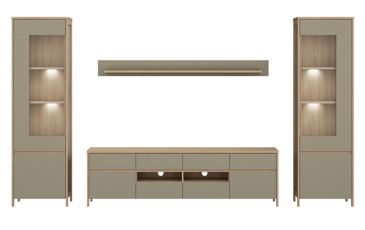 WOHNWAND 4-teilig  in Eukalyptusholzfarben  339/195/39 cm  - Eukalyptusholzfarben/Eichefarben, Design, Holzwerkstoff (339/195/39cm) - MID.YOU