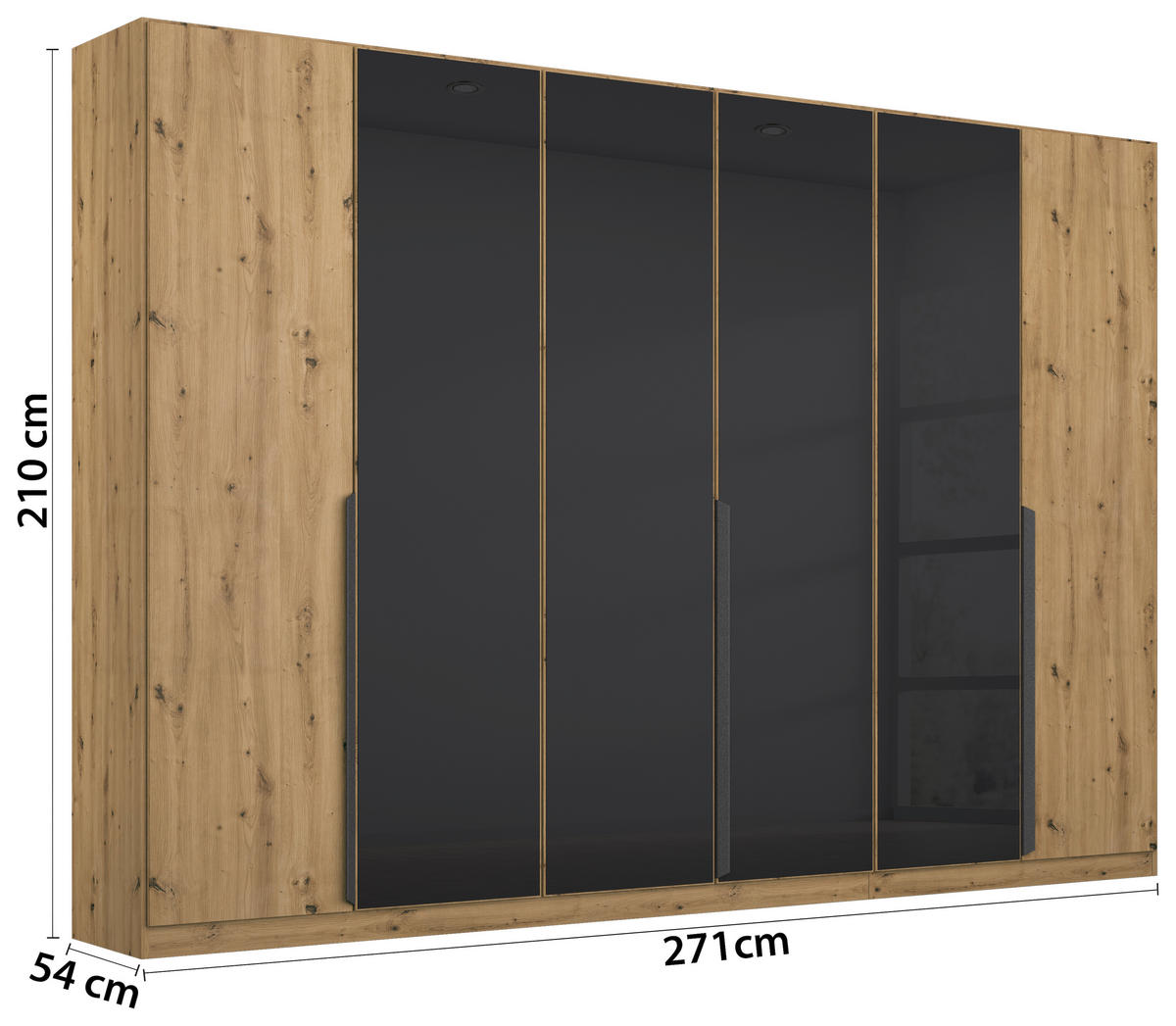 SKRIŇA S OTOČNÝMI DVERAMI, antracitová, dub artisan, 271/210/54 cm - sivá/antracitová, Modern, kov/kompozitné drevo (271/210/54cm) - Rauch Möbel