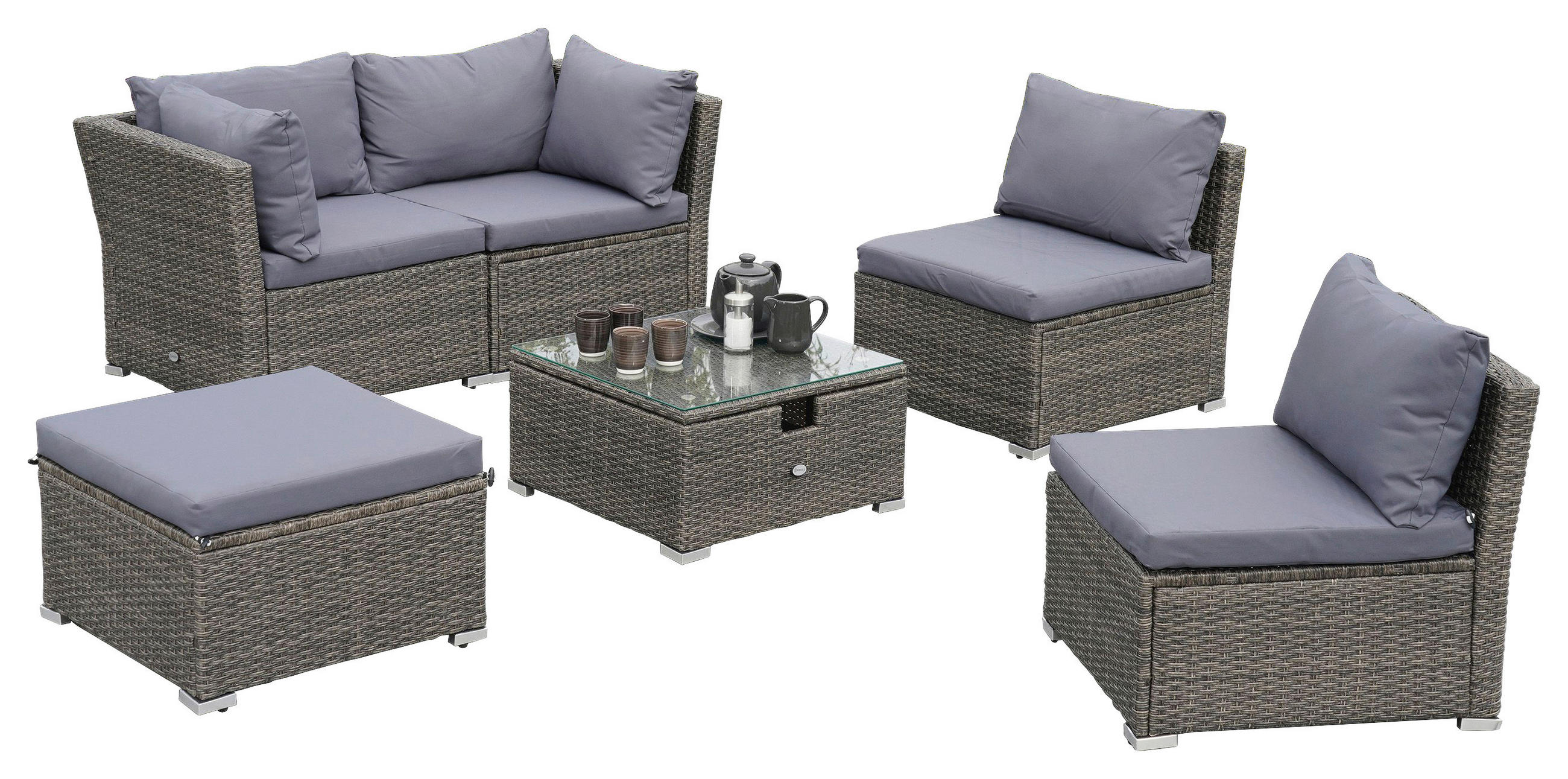 LOUNGEGARNITUR Stahl  - Grau, KONVENTIONELL, Glas/Kunststoff (190/40/181cm) - Gardenson