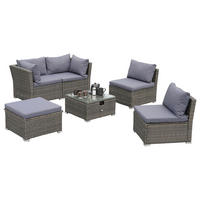 ZAHRADNÍ SEDACÍ SOUPRAVA 14dílné, kov, plast, sklo, textil - šedá, Konvenční, kov/textil (190/40/181cm) - Gardenson