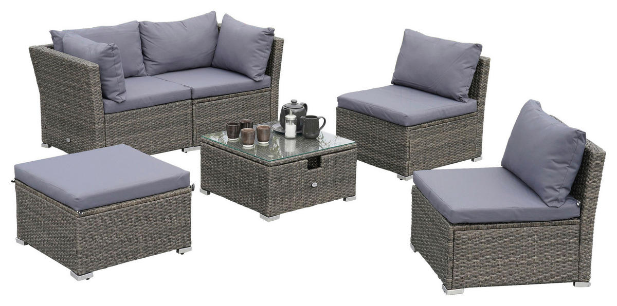 ZAHRADNÍ SEDACÍ SOUPRAVA 14dílné, kov, plast, sklo, textil - šedá, Konvenční, kov/textil (190/40/181cm) - Gardenson