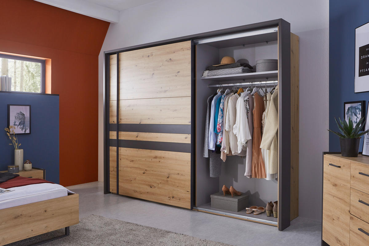  SCHWEBETÜRENSCHRANK 270/211/61 cm 2-türig  - Eiche Artisan/Grau, Design, Holzwerkstoff/Metall (270/211/61cm) - Hom`in