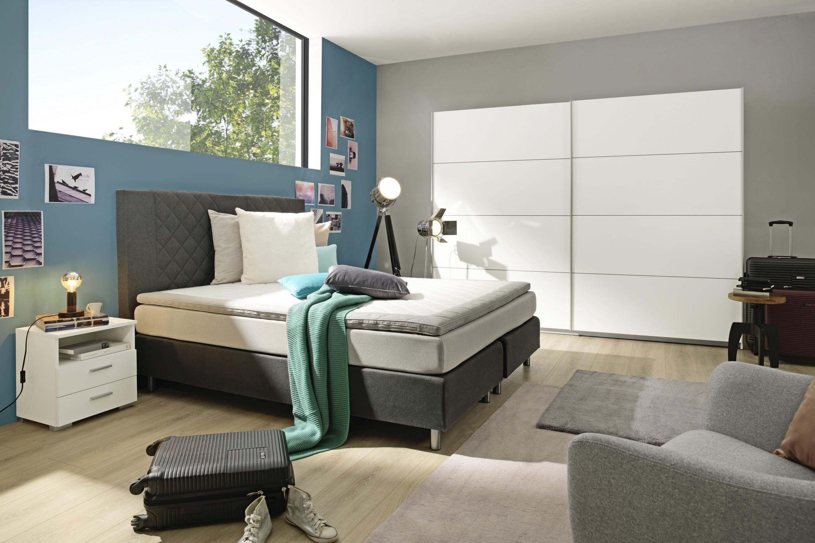 BOXSPRINGBETT 140/200 cm  in Anthrazit, Hellgrau  - Anthrazit/Hellgrau, Design, Holz/Metall (140/200cm) - Livetastic