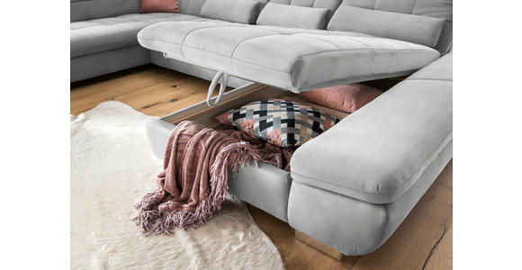 WOHNLANDSCHAFT  in Mikrofaser Hellgrau  - Chromfarben/Hellgrau, Design, Kunststoff/Textil (211/350/204cm) - Xora